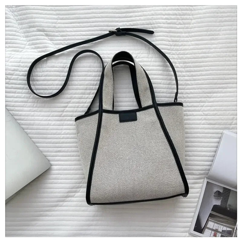 Men And Women New Fashion Canvas Clutch Single Shoulder Crossbody Bag Large Capacity Color Collision Clash Tote Bucket Bag