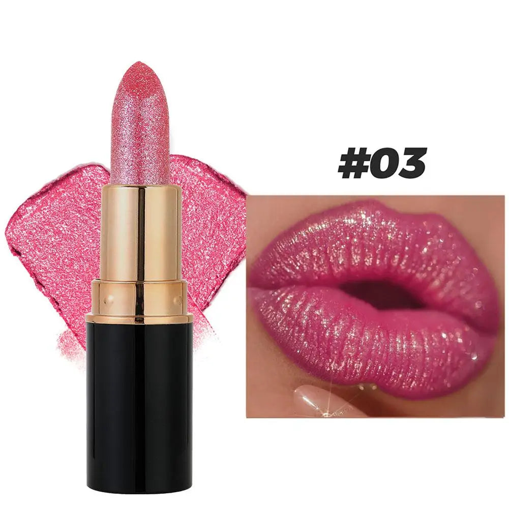 6 Colors Glitter Lipstick Waterproof Lasting Diamond Pearlescent Metallic Lipstick Women Lips Makeup Cosmetic