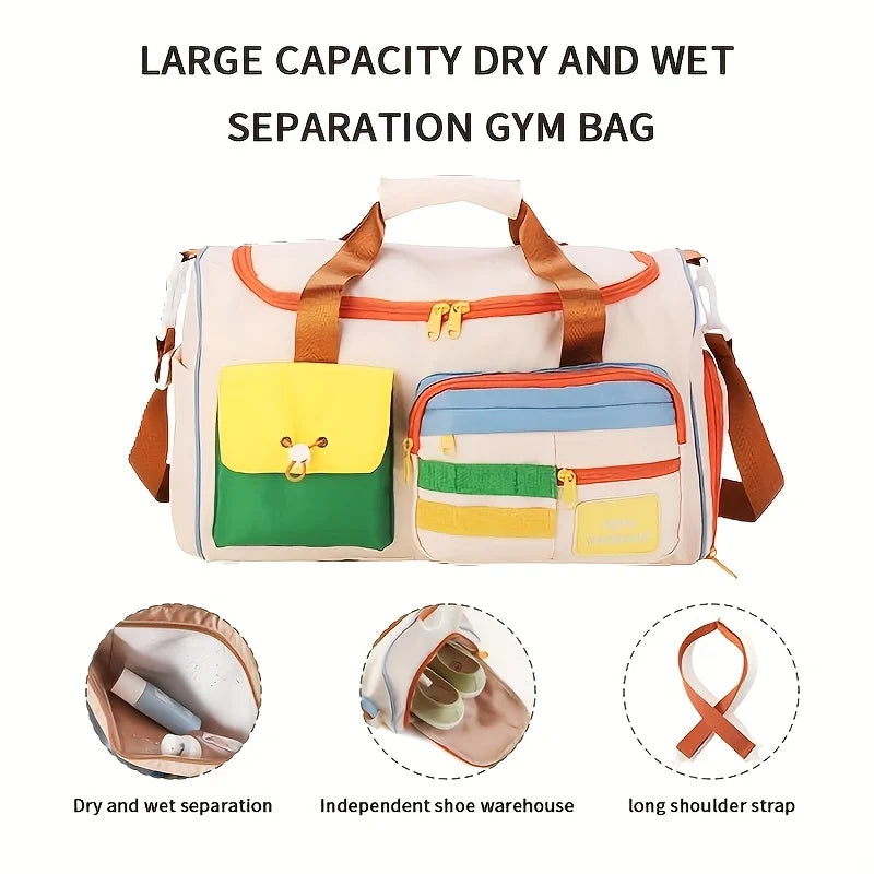 Large Capacity Oxford Fabric Gym Duffel Bag with Shoe Compartment & Adjustable Shoulder Straps, Multi-Pocket Travel Bag