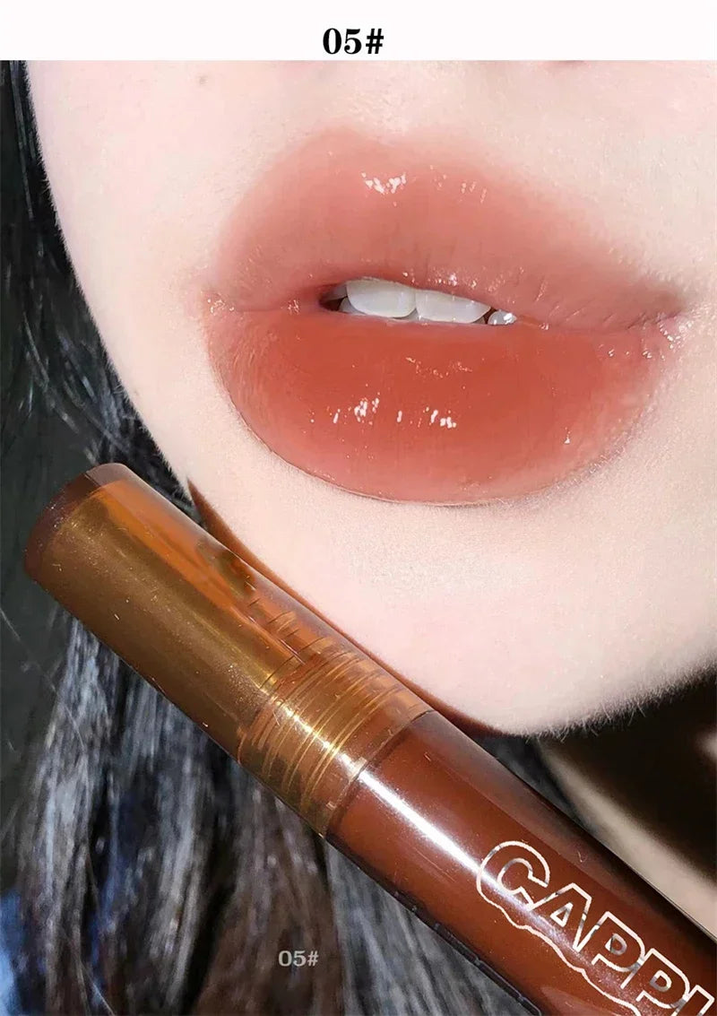 Punk Dark Brown Mirror Water Lip Gloss Red Lip Glaze Transparent Glass Lip Oil Waterproof Liquid Lipstick Clear Tint Makeup New