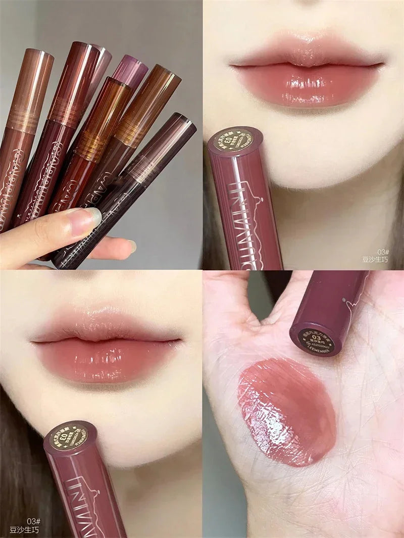 Punk Dark Brown Mirror Water Lip Gloss Red Lip Glaze Transparent Glass Lip Oil Waterproof Liquid Lipstick Clear Tint Makeup New