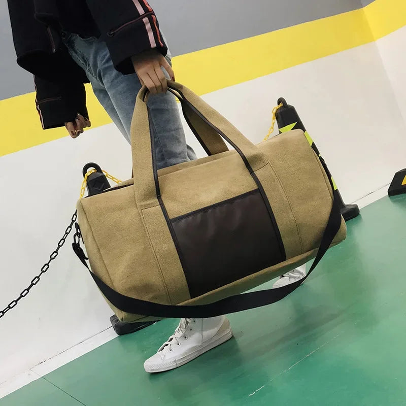Canvas Simple Travel Luggage Handbags Solid Durable Duffel Shoulder Bags Crossbody Weekend Carry Organizer for Men Women