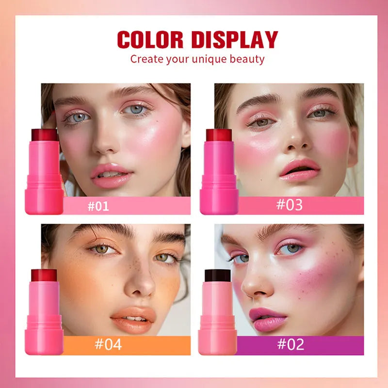Jelly Blush Lip Gloss Stick for Lazy People to Contour, Even Skin Tone, Brighten and Color, Easy to Apply for Both Lips and Face