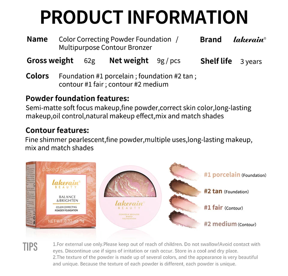 NEW YORK Baked Brighten Color Correcting Powder Foundation Fair Buildable Light to Medium Coverage Demi-Matte Natural Finish