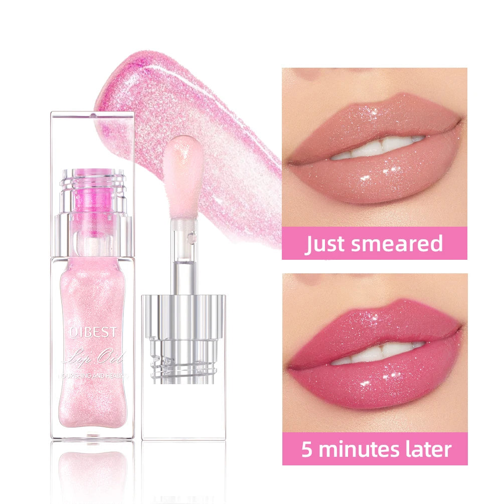 QIBEST Lip Oil Magic Warm Color Changing Lipstick Balm Lip Glaze Transparent Moisturizing Lipgloss Shiny Glitter Lips Cosmetics