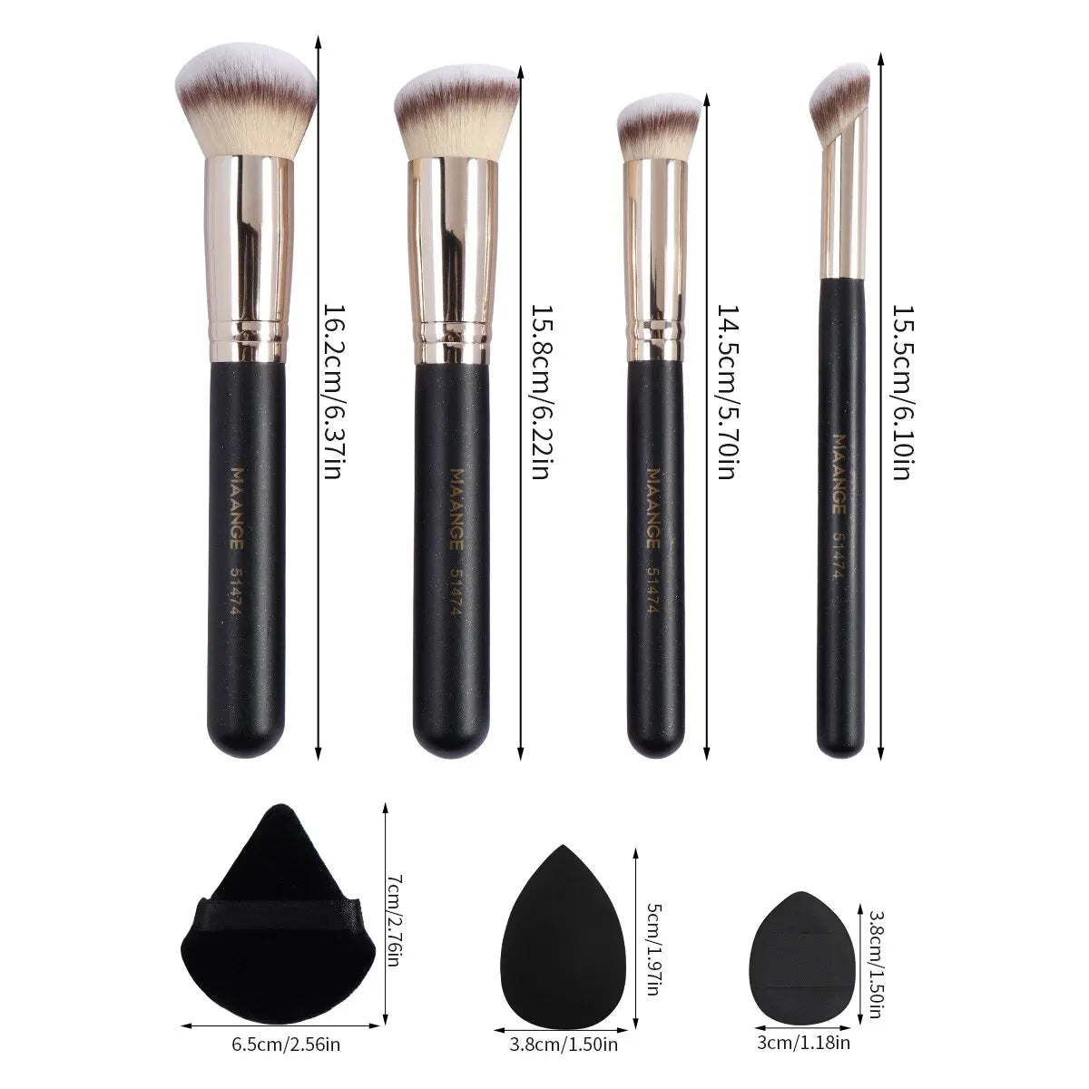 MAANGE 11PCS Makeup Tool Kit 4PCS Makeup Foundation Brushes Powder Puff Makeup Blender Triangle Velvet Powder Air Cushion Puff