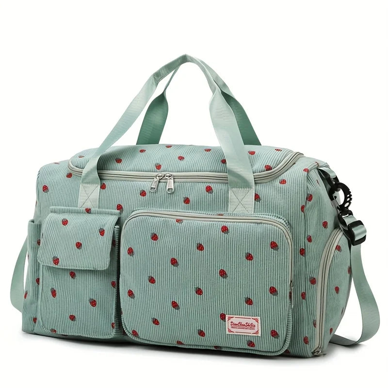 Large Capacity Casual Strawberry Print Duffel Bag with Multiple Compartments - Ideal for Travel, Gym, and Everyday Use