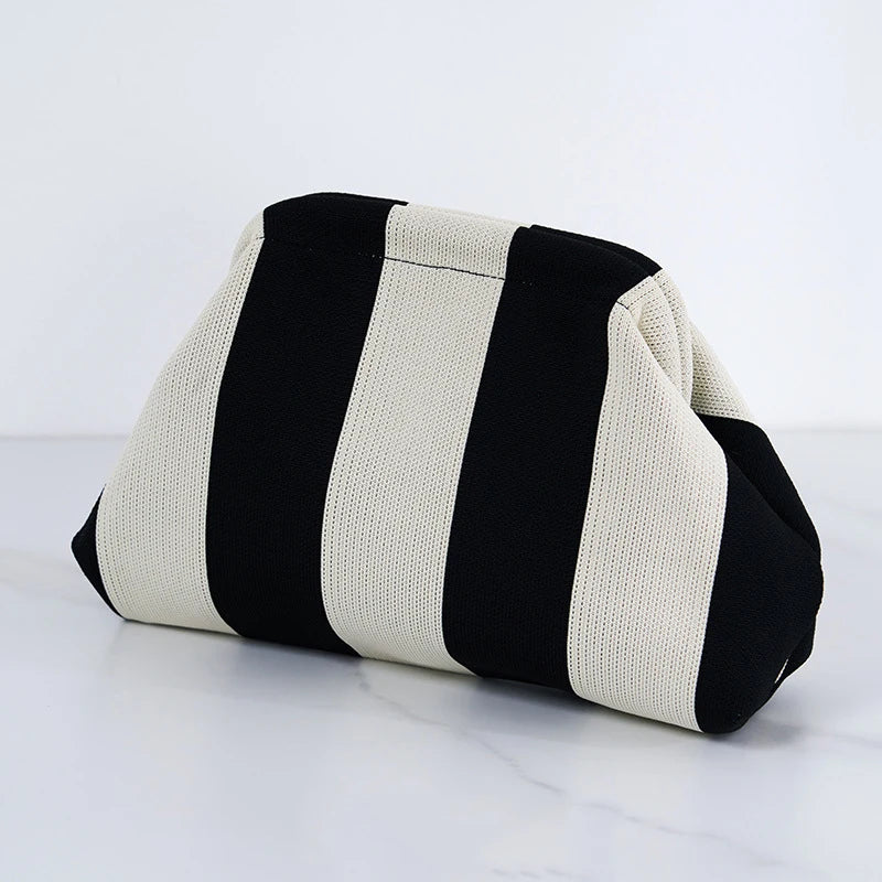 Women's Striped Beach Clutch Bag Versatile Small Woven Crochet Handbags Purses Knitting Dumpling Clutch Casual Bag
