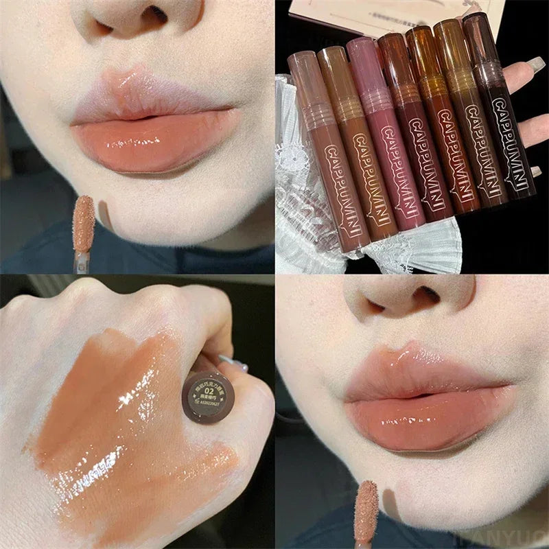 Punk Dark Brown Mirror Water Lip Gloss Red Lip Glaze Transparent Glass Lip Oil Waterproof Liquid Lipstick Clear Tint Makeup New