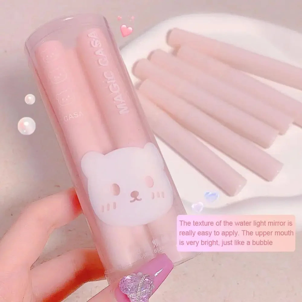 6pcs Set Cute Pink Lip Glaze Waterproof Liquid Lipstick Beauty Cosmetics Mirror Water Lip Gloss Lipgloss Gift Set Lips Makeup