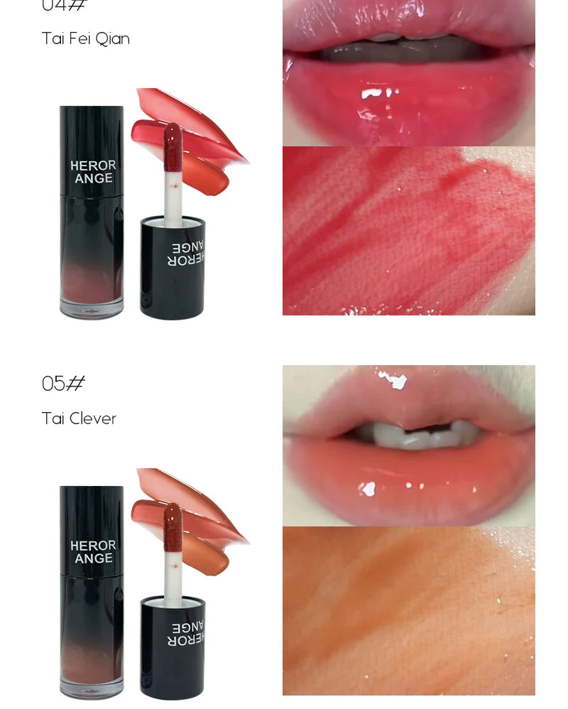 HERORANGE Color-Cooling Shimmering Lip Gloss Hydrating Silky Long-Lasting Color-Dyeing Clear Watery Mirror Lip Glaze