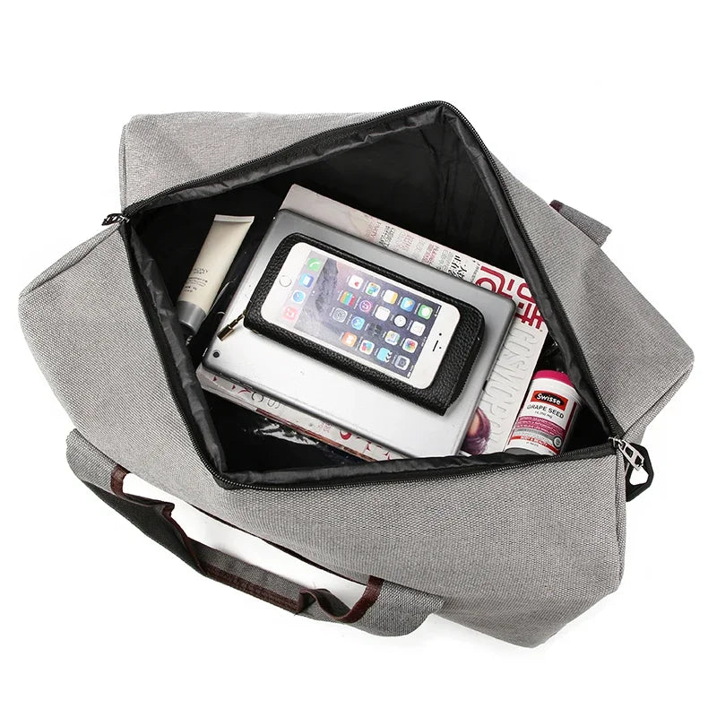 Canvas Simple Travel Luggage Handbags Solid Durable Duffel Shoulder Bags Crossbody Weekend Carry Organizer for Men Women