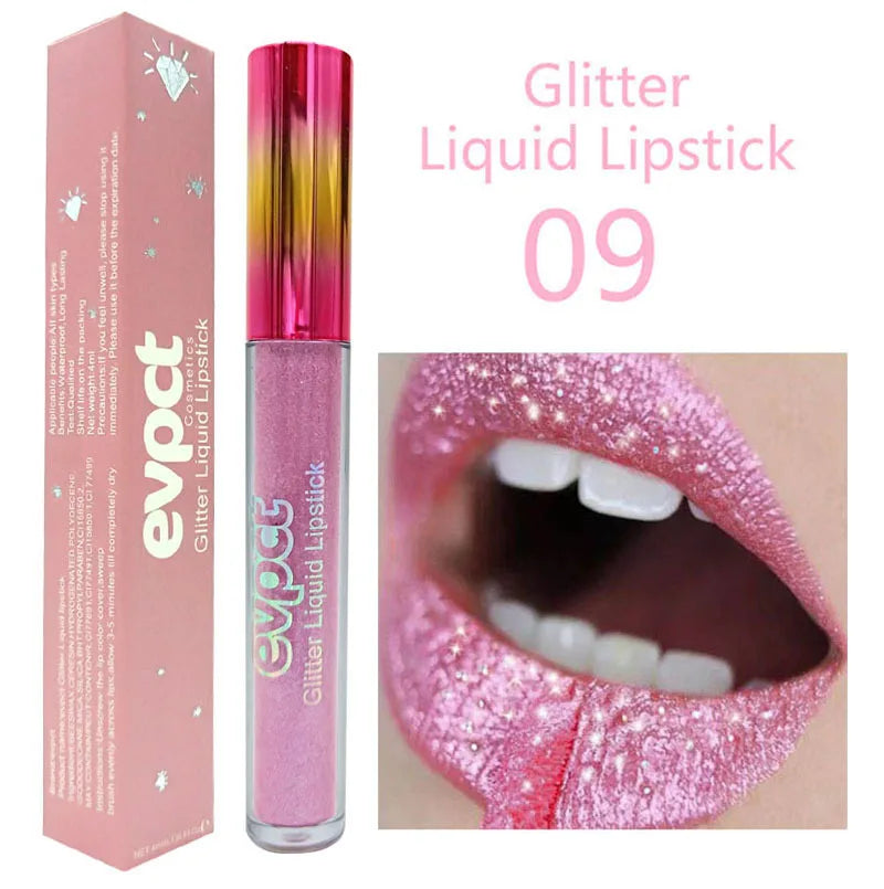15 Color Glitter Liquid Lipsticks Shimmer Shiny Lipgloss Pearlescent Lip Tint Waterproof Long Lasting Matte Diamond Lips Glaze