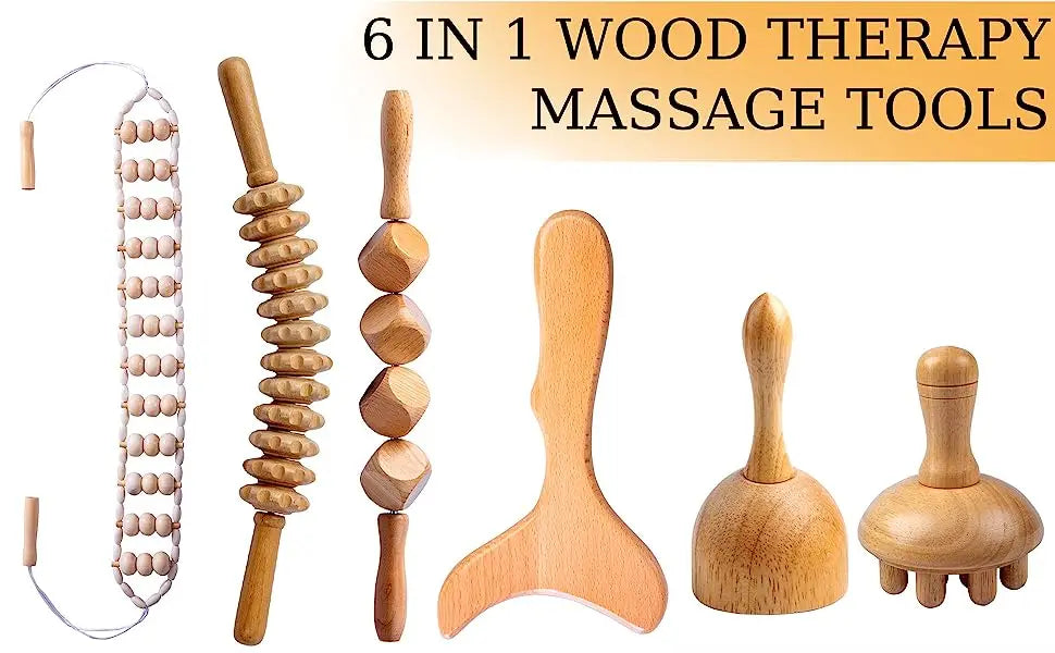 Wooden Therapy Massager Lymphatic Drainage Anti Cellulite Maderoterapia Kit - Body Contouring, Belly Waist Muscle Massage Relax