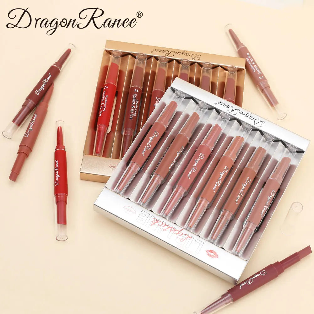 Six Double-Ended Lipstick Set, Velvet Matte Matte Lipstick, Lip Gloss, Easy to Color, Non-Fading, Non-Stick Lipstick Set