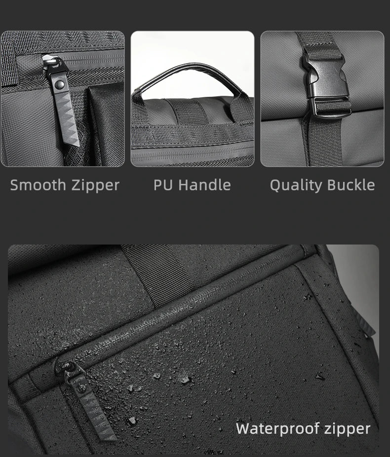 HK Business Roll Top Men's Backpack Large Capacity 15.6 Inch Laptop Bag Waterproof Hiking Travel Backpack Expandable School Bags