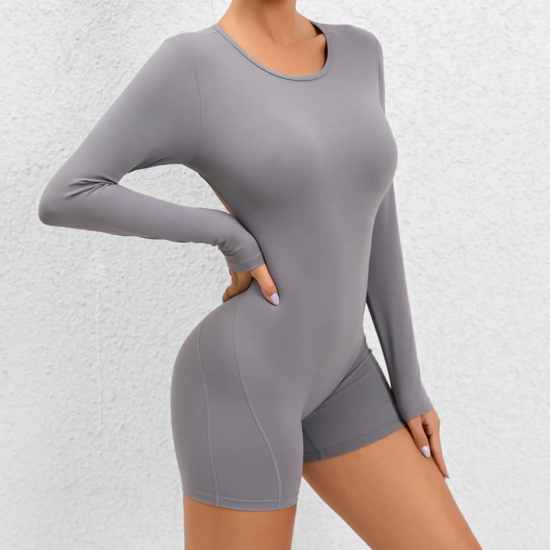Long Sleeve Bodysuit Women No Padding Yoga Gym Jumpsuit Fitness Sport Overalls Sportswear Mono Mujer Navy Blue Black Gray White