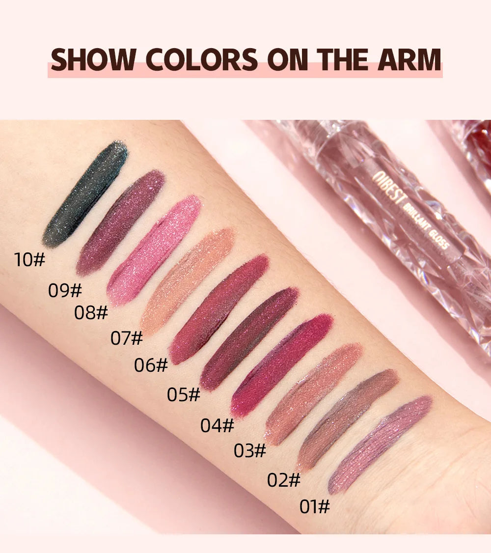 Diamond Shimmer Waterproof Lipgloss 10 Colors Liquid Lipstick Glitter Shiny Pearl Glaze Long Lasting Lip Tint Women Makeup