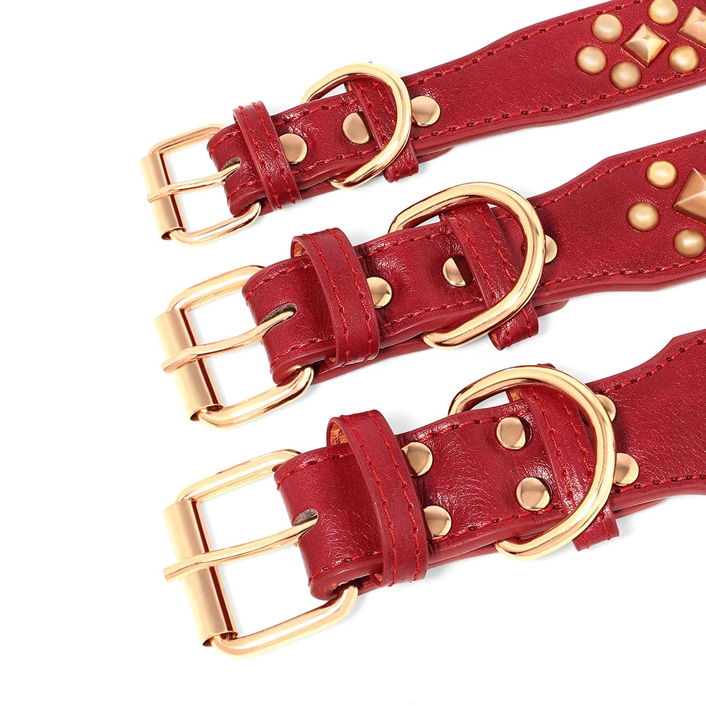 Studded Leather Dog Collar Soft PU Leather Dog Collars Cool Rivet Studded Pet Collar for Medium Large Dogs French Bulldog XL