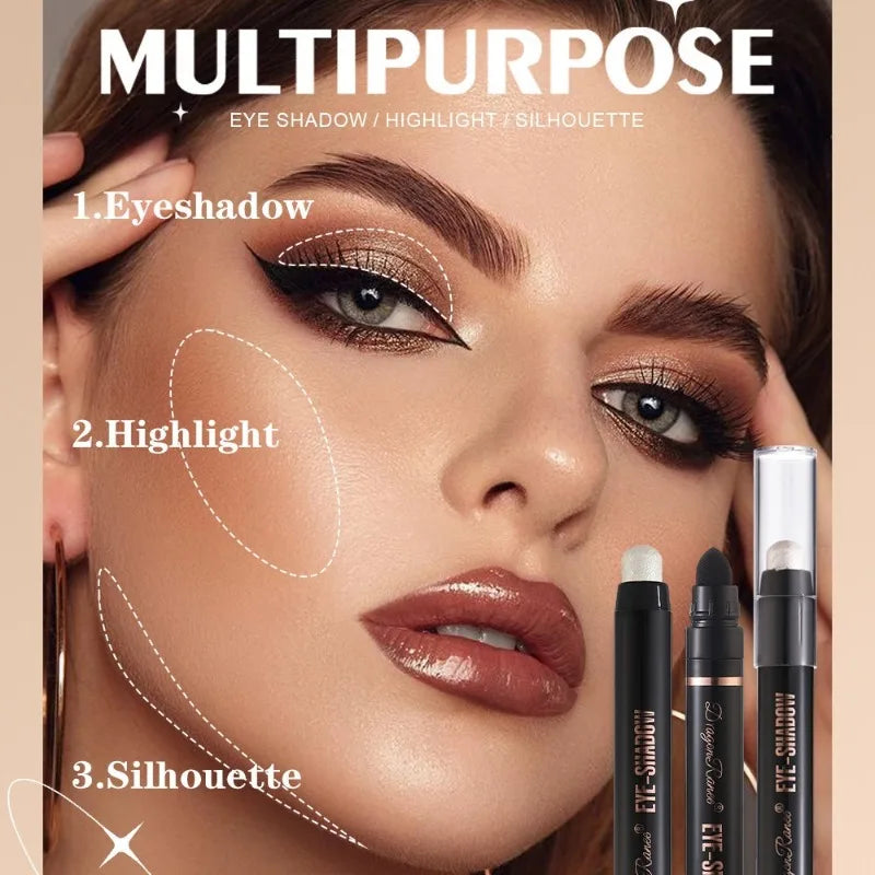 12-color Double Tip Eyeshadow Pen Set Metallic High Gloss Smudger Brighten Eye Makeup Pencil Shining Brown Eye Shadow Cosmetics