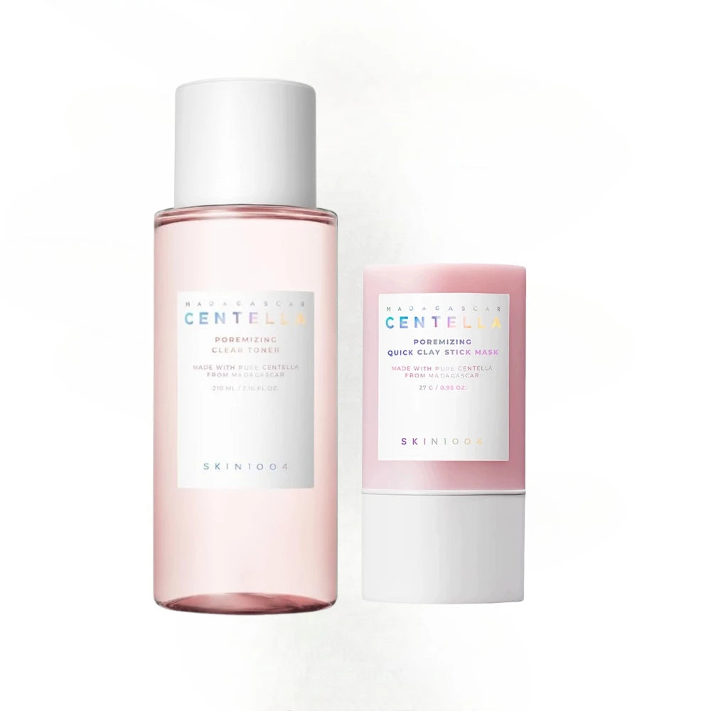 Korean Centella Skincare Pink Salt Essence Toner and Poremizing Quick Clay Stick Mask Beauty Products 2pcs Facial Pore Care Sets