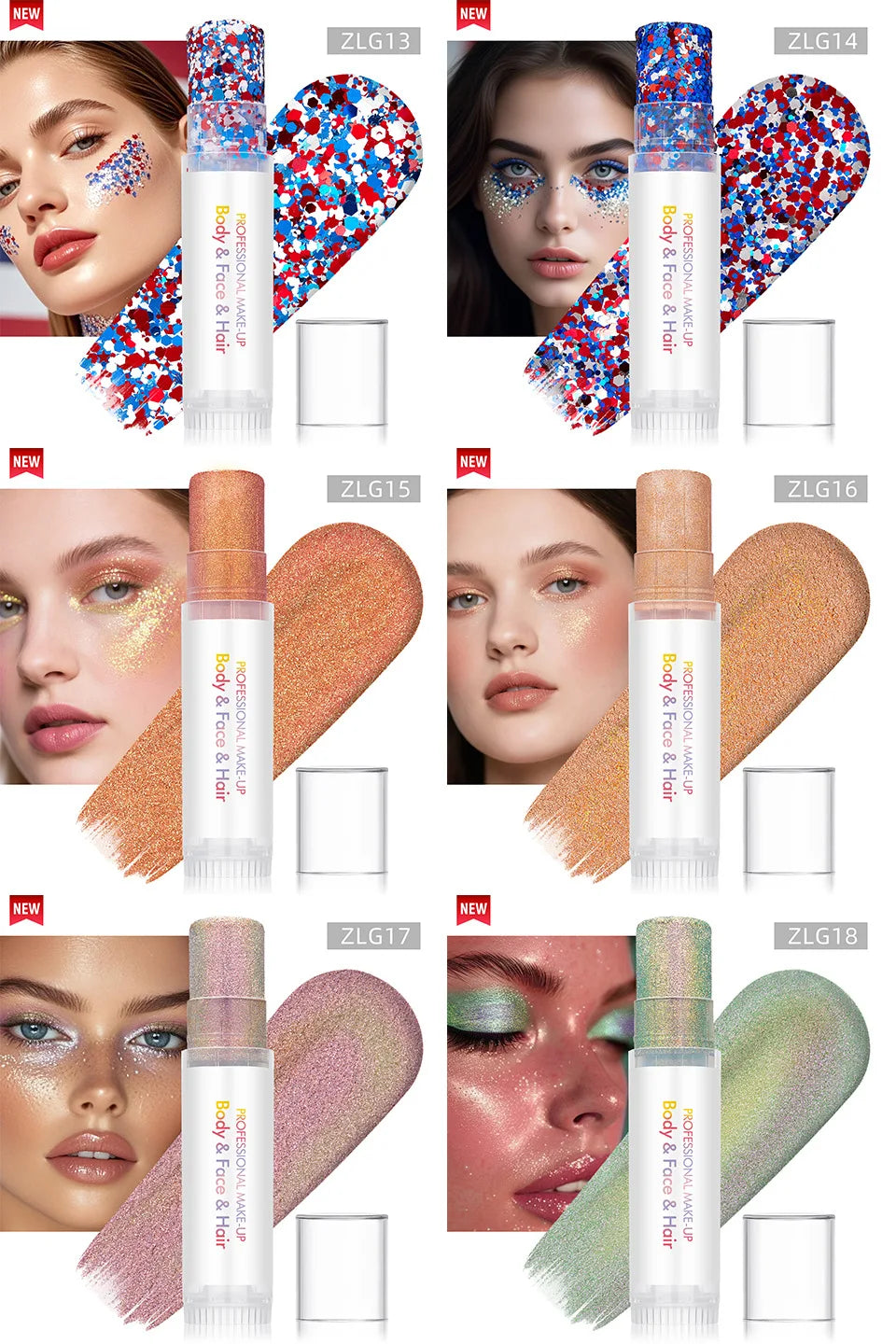 New Body Glitter Stick Face Painting Sequins Gel Mermaid Chunky Glitter Glue for Carnival Hair Body Eye shadow Makeup