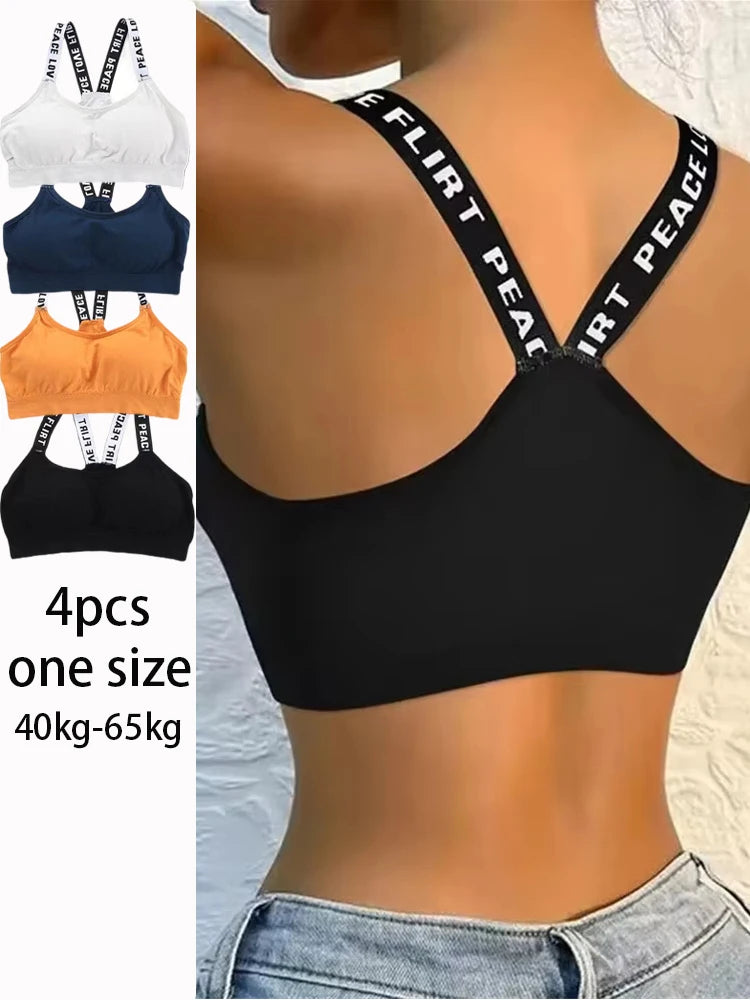 4Pcs Suitable for 40-65kg underwear women without underwire integrated with chest cushion back heart wrap chest fitness yoga