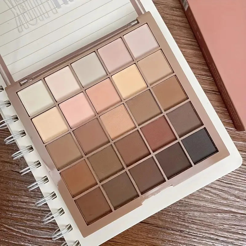 25 Shades Matte Finish Eyeshadow Palette, Neutral Grey Brown Earth Tones, Matte & Shimmer Finishes For Versatile Makeup Looks