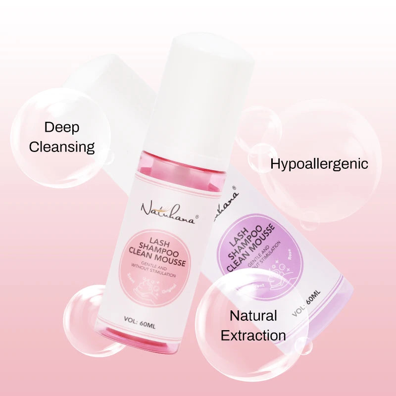 Natuhana 60ml Eyelash Extension Shampoo Mousse False Eyelashes Glue Accessories Lash Cleaning Foam No Stimulation Makeup Tools