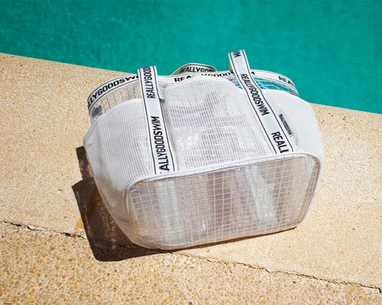 Gym Bag Beach Bag Fashions Transparent Waterproof Multi-Pocket Tote Swimming Mesh Bags High Volume Beach Organiser Travel Swim