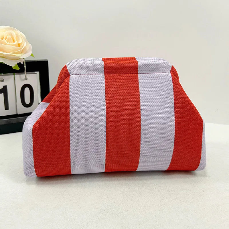 Summer Beach Clutch Bag for Women Woven Crochet Handbags Purses Knitting Dumpling Clutch Ruched Cute Cloud Casual Colorblock Bag