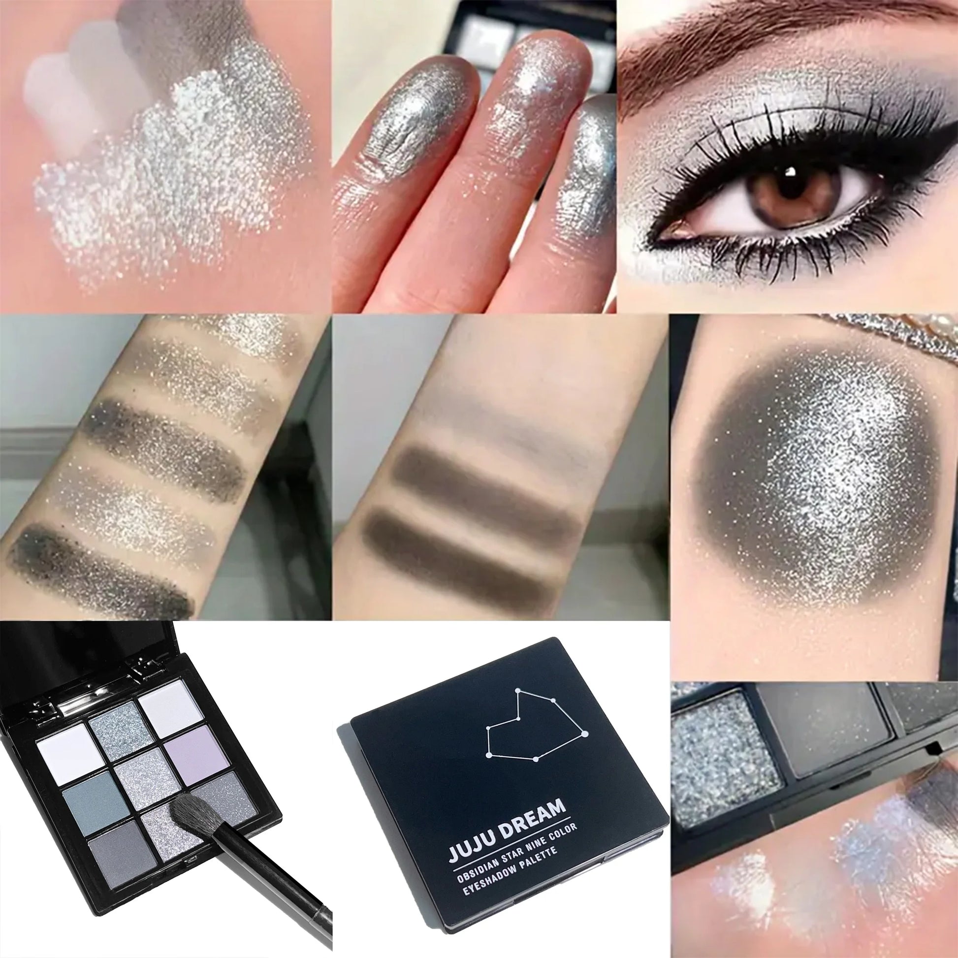Smoky eyeshadow tray, 9-color black dark gray smoky Gothic makeup tray, 9-color soft mist pearlescent high color basic black and