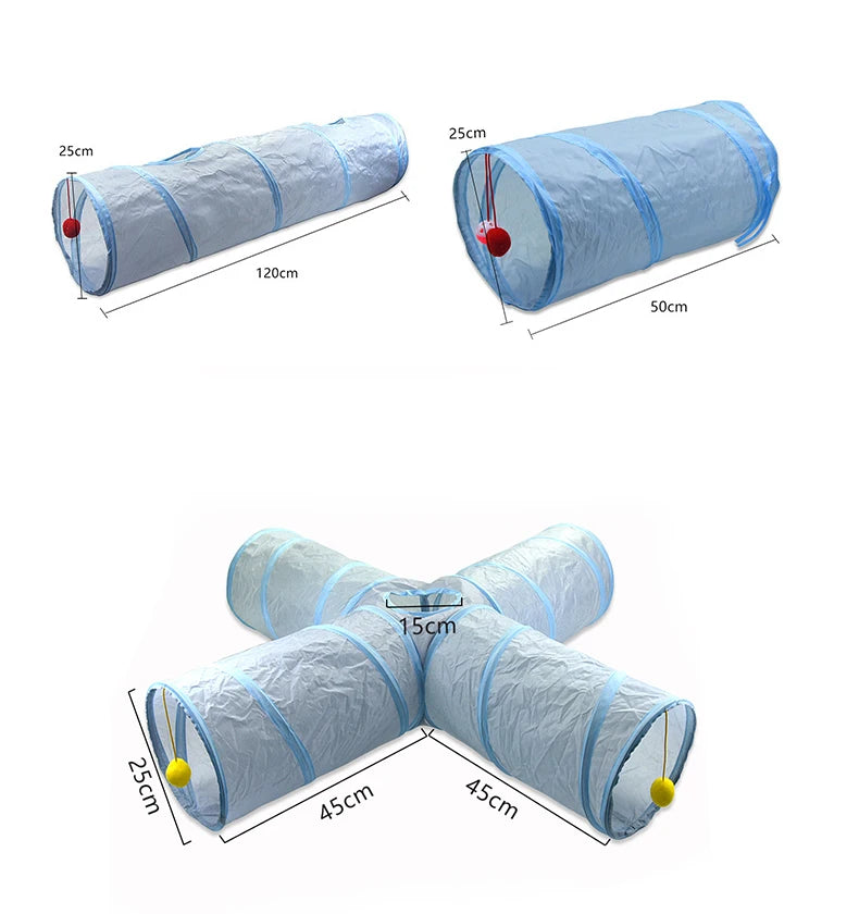 Gray 3-Way Foldable Pet Cat Tunnel Tube Toy Kitten Tunnel Toy With Peep Hole Pet Training Interactive Toy Tunnel Tube