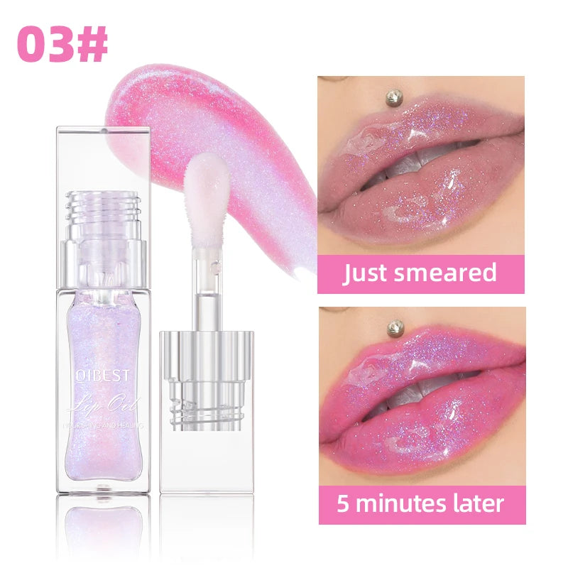 QIBEST Lip Oil Magic Warm Color Changing Lipstick Balm Lip Glaze Transparent Moisturizing Lipgloss Shiny Glitter Lips Cosmetics