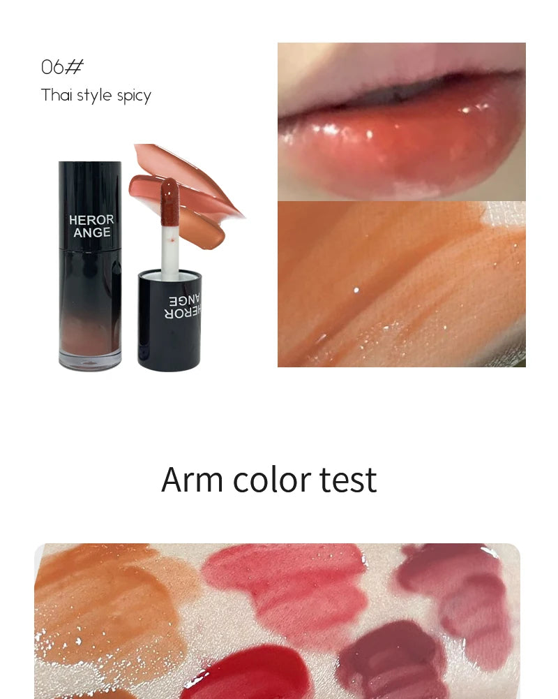 HERORANGE Color-Cooling Shimmering Lip Gloss Hydrating Silky Long-Lasting Color-Dyeing Clear Watery Mirror Lip Glaze