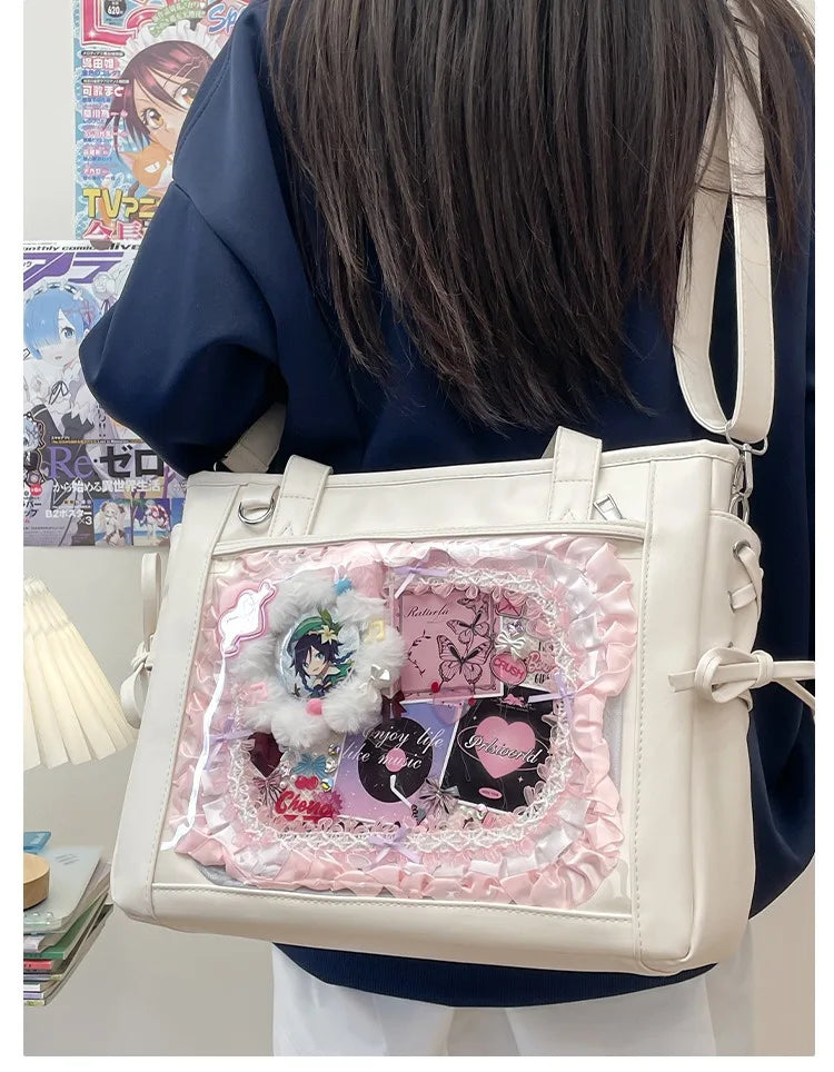 Womens Shoulder Bag Leather Sweet Lolita Jk Elegant Cute Casual Ita Bag Japanese Style Transparent Fashion Handbag