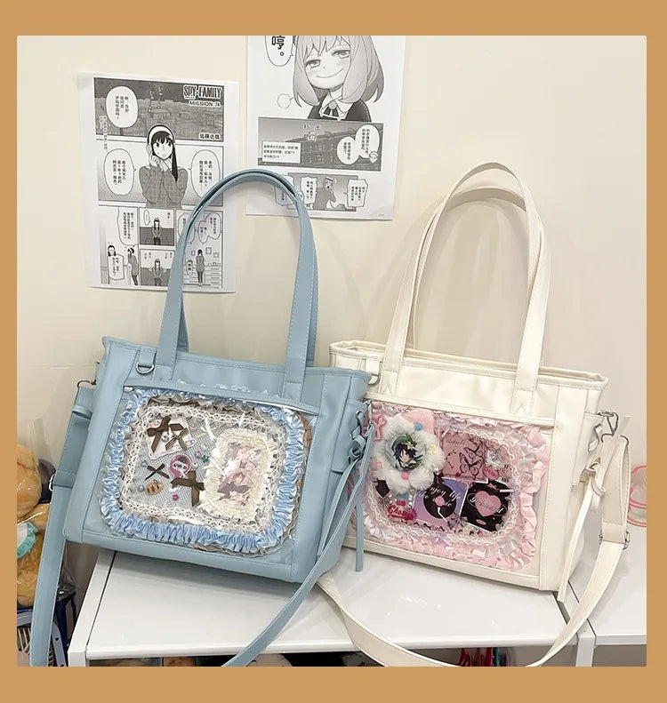 Womens Shoulder Bag Leather Sweet Lolita Jk Elegant Cute Casual Ita Bag Japanese Style Transparent Fashion Handbag