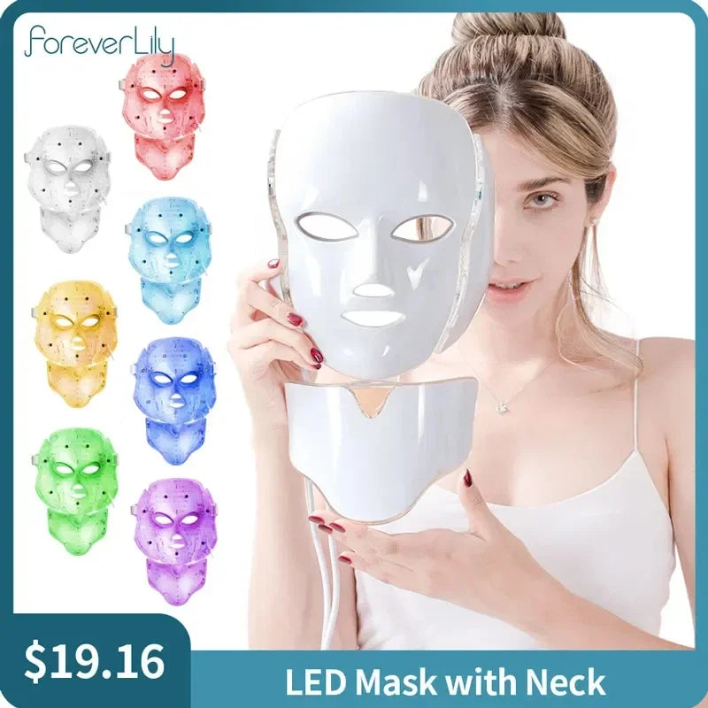 7 Colors Light LED Facial Mask with Neck Korean Photon Therapy Face Mask Red Light Therapy Acne Wrinkle Removal Beauty Skin Care