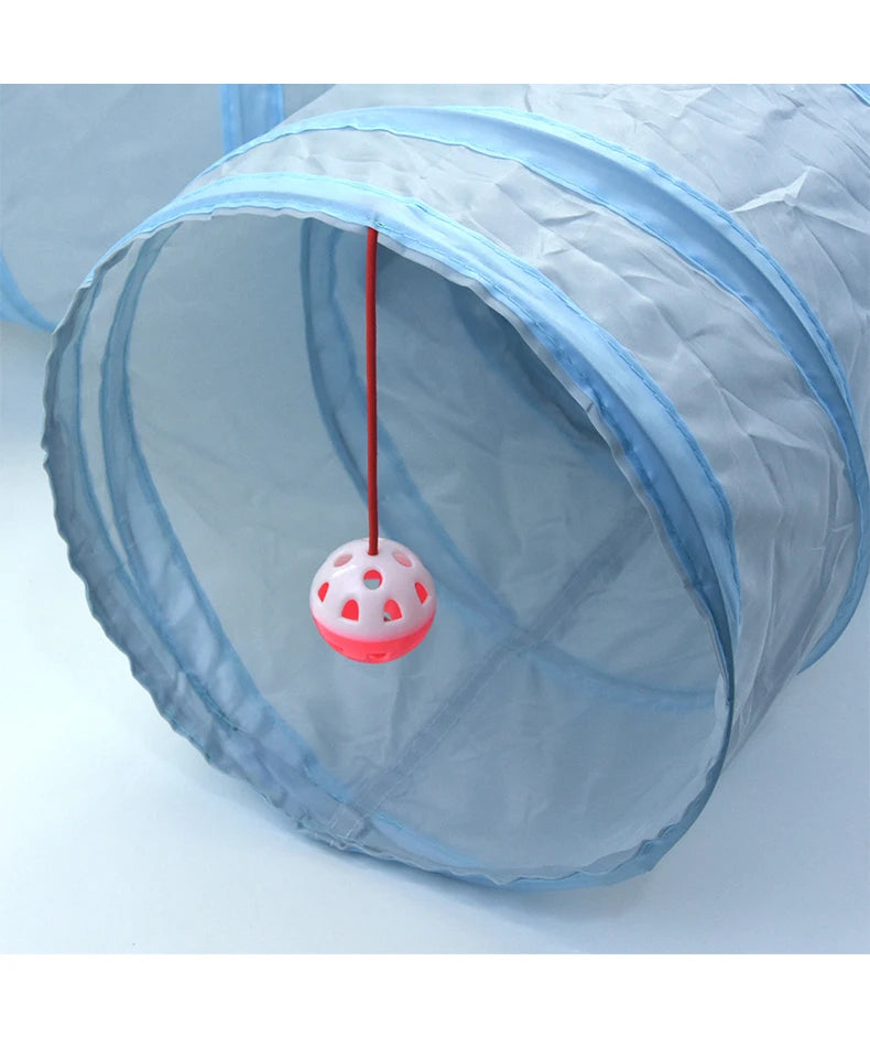 Gray 3-Way Foldable Pet Cat Tunnel Tube Toy Kitten Tunnel Toy With Peep Hole Pet Training Interactive Toy Tunnel Tube