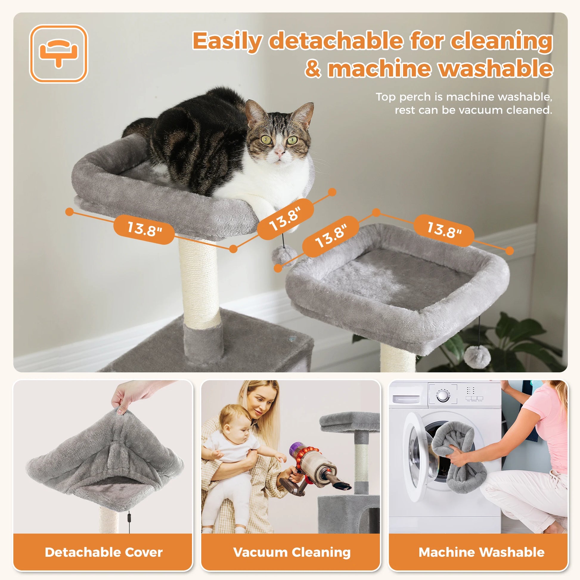 Multi-Level Cat Tree with Scratching Posts, Cozy Condo, Hammock, Large Cat Tower for Indoor Cats, Cat Scratching Board, Cat Toys