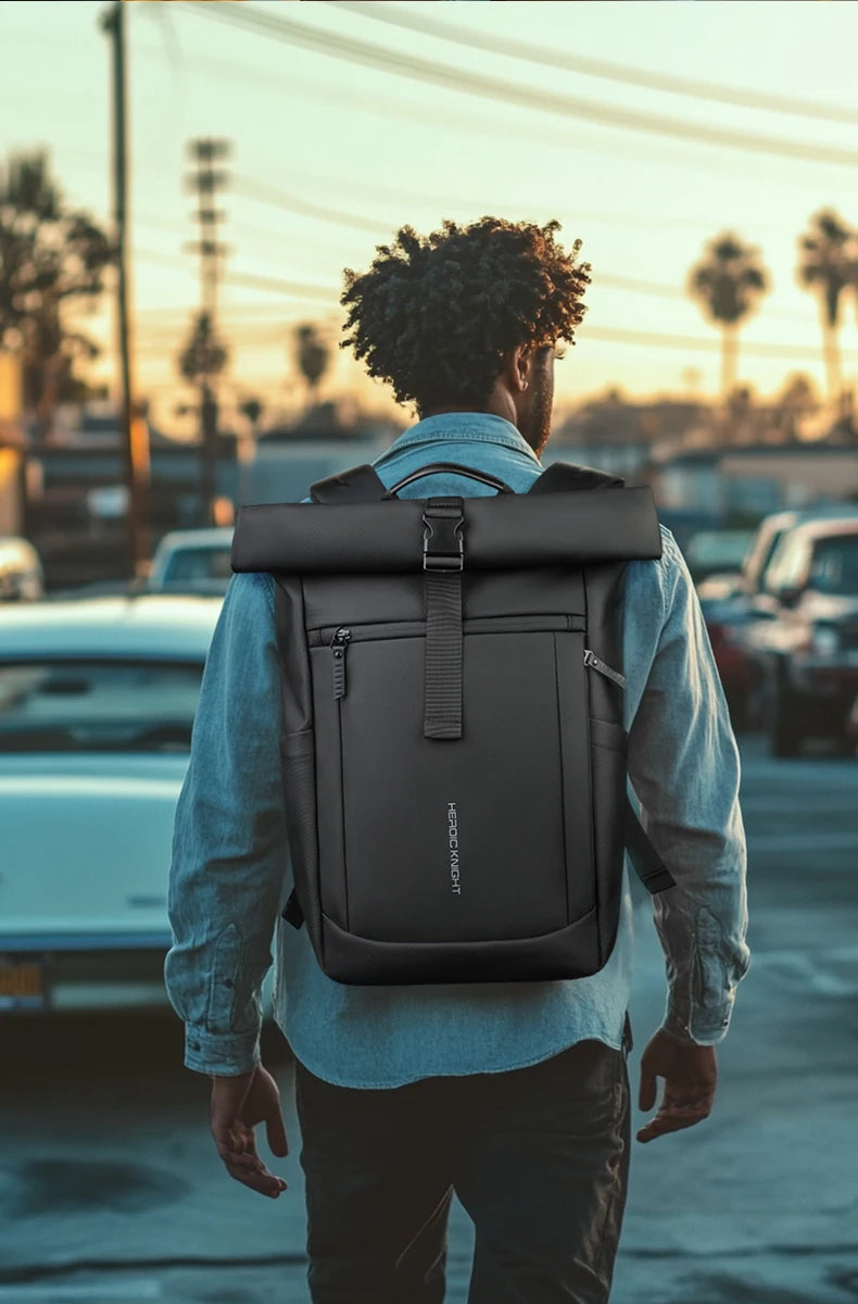 HK Business Roll Top Men's Backpack Large Capacity 15.6 Inch Laptop Bag Waterproof Hiking Travel Backpack Expandable School Bags