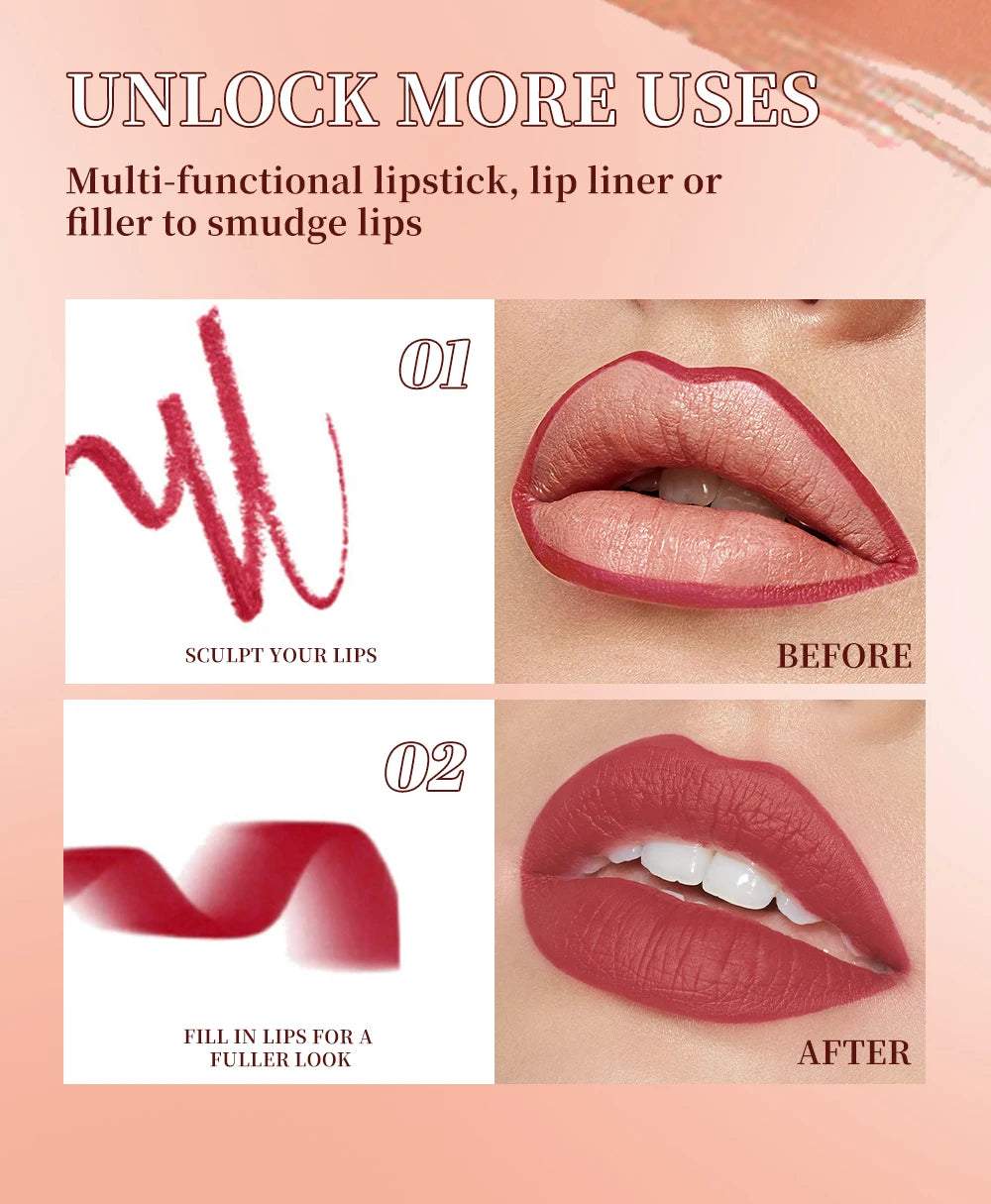 QIBEST 6 Color Matte Lipliner Lipstick Waterproof Lip Stain Lipstick Natural Nude Pink Lip Liner Outline Lips Contour Makeup