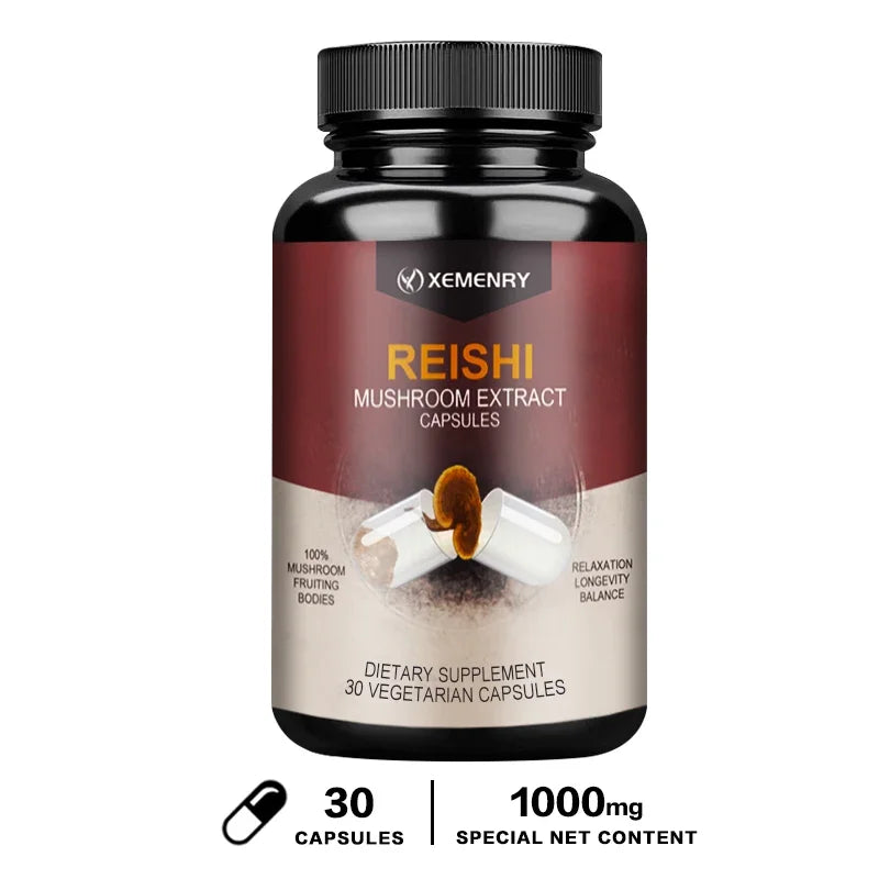 Reishi Capsules - Reishi Extract Helps with Longevity, Mood, Sleep and Immune Support Vegan Supplement Non-GMO