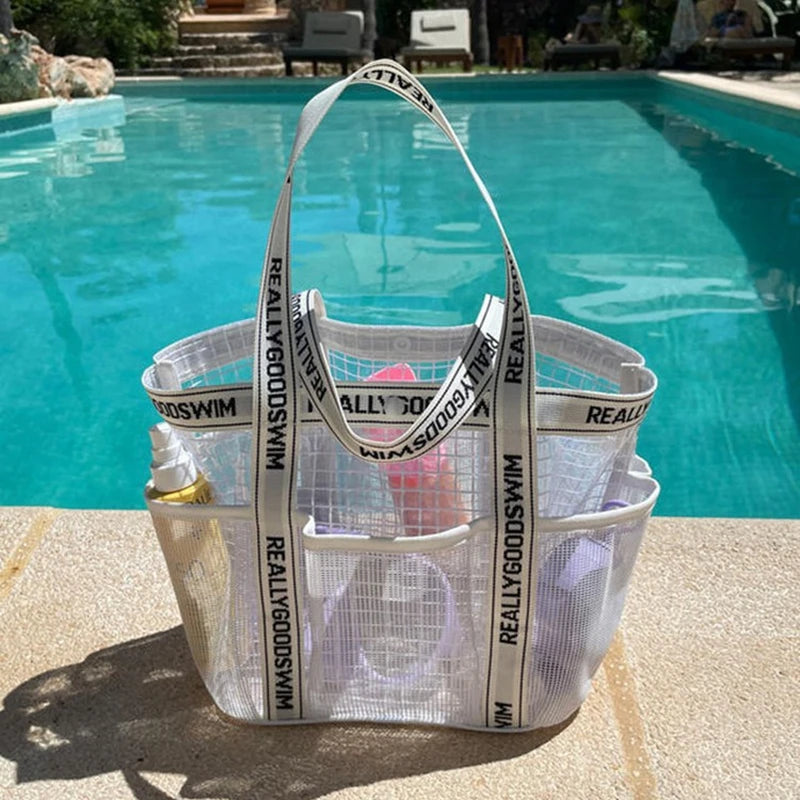 Gym Bag Beach Bag Fashions Transparent Waterproof Multi-Pocket Tote Swimming Mesh Bags High Volume Beach Organiser Travel Swim