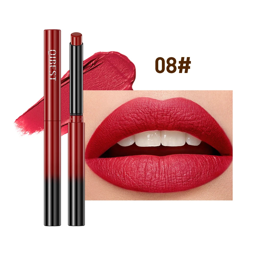QIBEST 1PC Sexy Matte Lipstick Waterproof Long Lasting Color Rendering Non-stick Velvet Lips Liner Pencil Woman Makeup Cosmetics