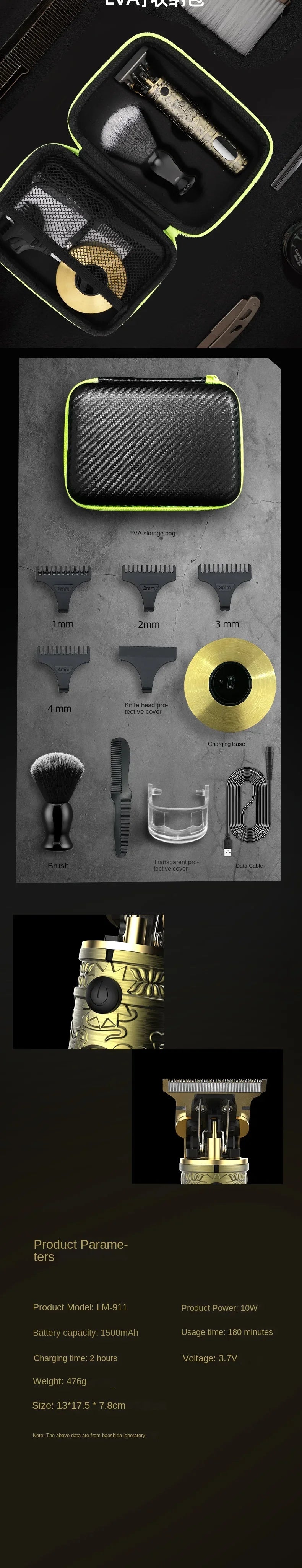 Hair Clipper for Men Resuxi LM-911 Hair Trimmer Retro Charging Pusher with Base  Hair Cutting Machine