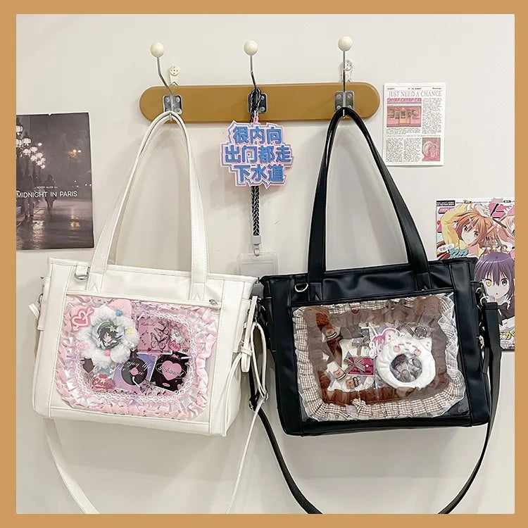 Womens Shoulder Bag Leather Sweet Lolita Jk Elegant Cute Casual Ita Bag Japanese Style Transparent Fashion Handbag
