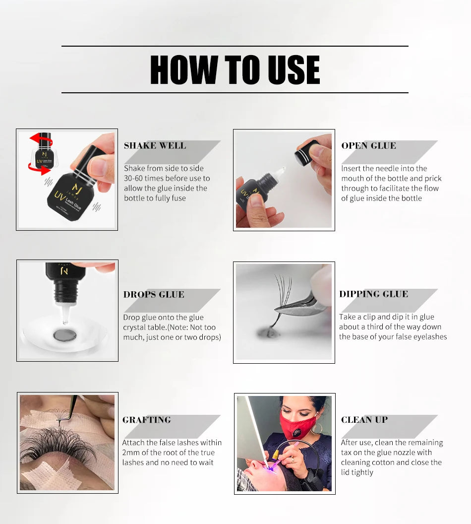 JOMAY 1 Second UV Glue Fast Drying Strong False Eyelash Extension Glue Adhesive Retention 90days Low Smell Mink Eyelash UV Glue