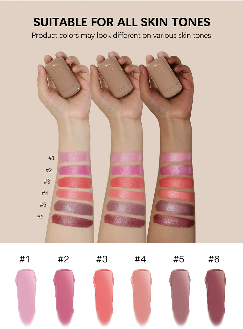 Lakerain 3in1 Cheek Lip Tinted Moistured Blush Stick Waterproof Easy Color Rouge Silky Smooth Blusher Cream Matte Contour Makeup