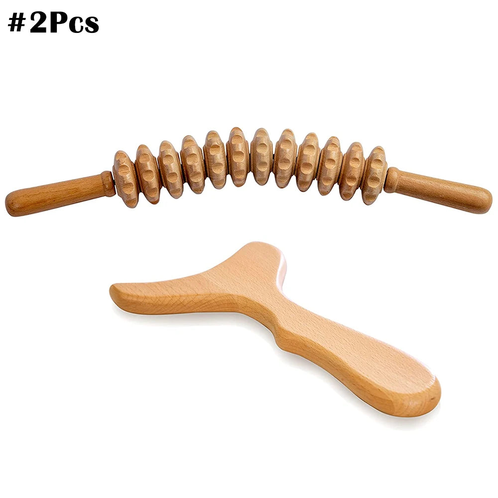 Wooden Therapy Massager Lymphatic Drainage Anti Cellulite Maderoterapia Kit - Body Contouring, Belly Waist Muscle Massage Relax